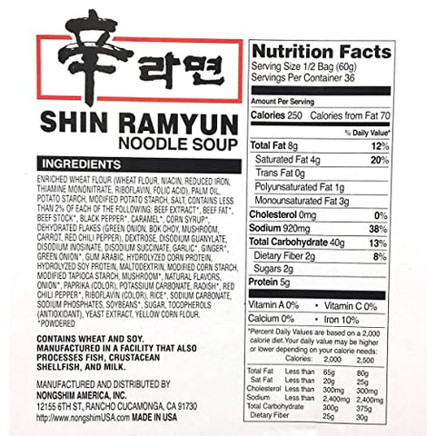 Nongshim Shin Ramyun Noodle Soup, 4.20 Ounce (Pack of 18)
