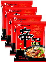 Nongshim Gourmet Spicy Shin Instant Ramen Noodle, Chunky Vegetables, Premium Microwaveable Ramen Soup Mix, (농심 라면) 4 Packs