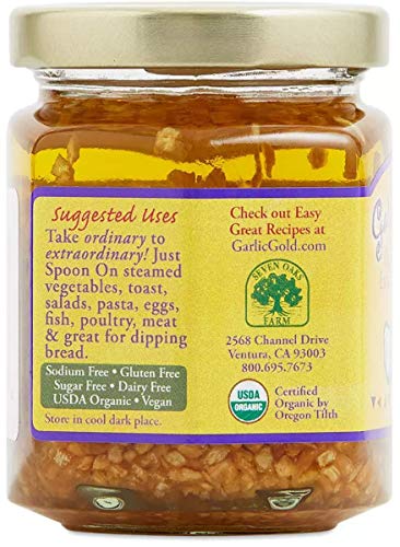 Garlic Gold Organic Toasted Garlic Granules in Extra Virgin Olive Oil, Crunchy Garlic in Olive Oil, Glass Jar 6.4 oz