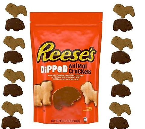 R'S Dippde Aimal crakers 1.5lbs Pouch - 24oz Mlk Choc nd Peanut Butter Candy Dipped Animal Crackers
