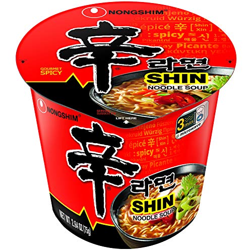 Nongshim Gourmet Spicy Shin Instant Ramen Noodle Cup, 6 Pack, Chunky Vegetables, Premium Microwaveable Ramen Soup Mix