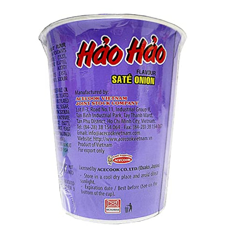 ACECOOK Hao Hao Instant Noodles Cups - Sate Onion Flavor / Mi Ly Sate Hanh 12 Cups X 2.29 OZ (Sate Onion)