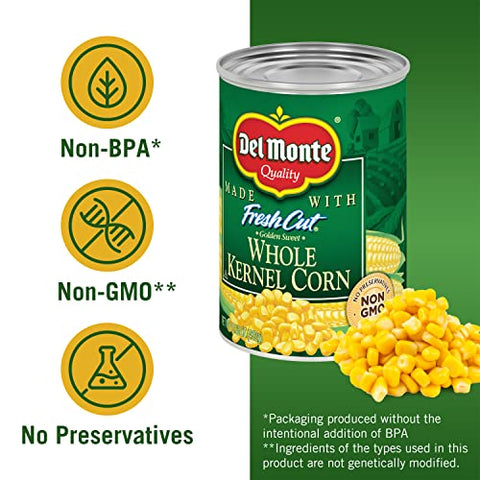 Del Monte Fresh Cut Golden Sweet Whole Kernel Corn Canned Vegetables, 15.25 Oz, Pack of 4