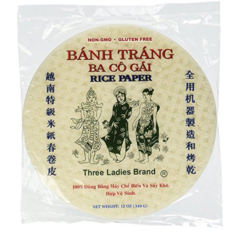 Three Ladies Banh Trang Spring Roll Rice Paper Wrappers Round, 16cm