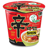 Nongshim Gourmet Spicy Vegan Shin Instant Noodle Soup Mix Cup, 6 Pack, Microwaveable Vegan Meatless Ramen