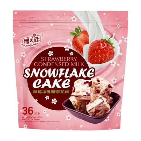 Yuki & Love Strawberry Condensed Milk Snowflake Cake 15.23 oz, 432 g, 36 Count, 雪の戀 草莓煉乳醬雪花餅