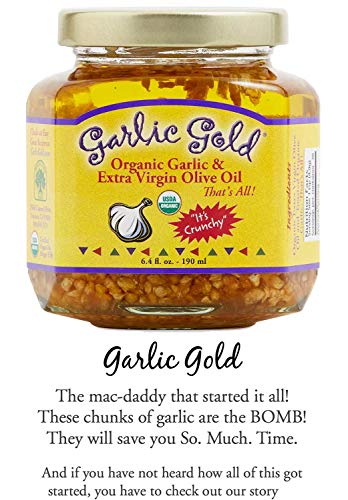 Garlic Gold Organic Toasted Garlic Granules in Extra Virgin Olive Oil, Crunchy Garlic in Olive Oil, Glass Jar 6.4 oz