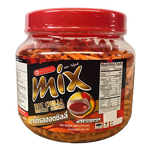 MIX Hot Chilli Biscuit Sticks, 14 Ounce (400g) Jar, Chili Spicy Snack Foods