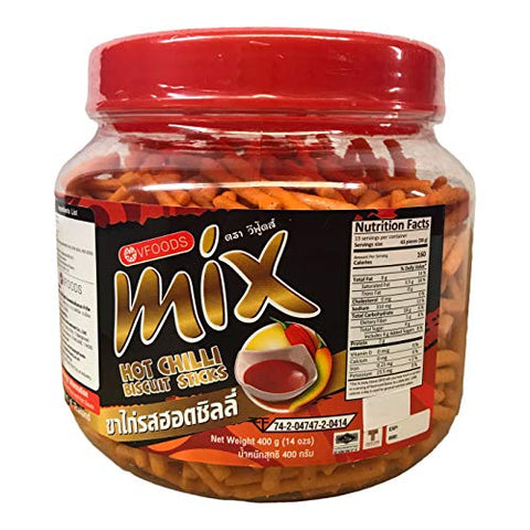 MIX Hot Chilli Biscuit Sticks, 14 Ounce (400g) Jar, Chili Spicy Snack Foods