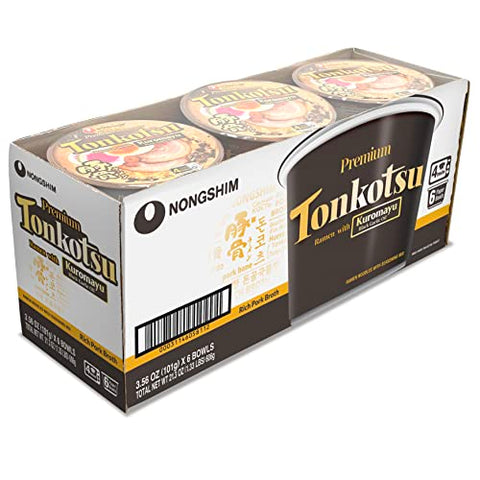 Nongshim Tonkotsu Kuromayu Ramen with Kuromayu Black Garlic Oil, 6 Paper Bowls, Rich Pork Broth, Premium Ramen Noodles Soup Mix