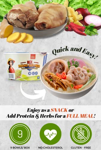 SIMPLY FOOD Instant Pork and Bamboo Shoot Glass Noodles (Mi_n M_ng Gi˜ Heo T™) - 9 BOWLS/ 55g each Ð Delicious, Clear Glass Vermicelli Noodles in a Flavorful Pork Broth