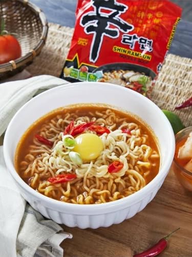 Nongshim Gourmet Spicy Shin Instant Ramen Noodle, Chunky Vegetables, Premium Microwaveable Ramen Soup Mix, (농심 라면) 4 Packs