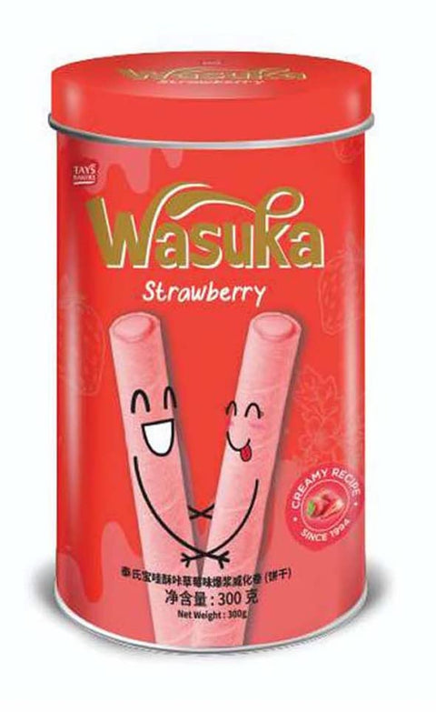Wasuka Wafer Rolls Strawberry Flavor Premium Snack with 100% Natural ingredient and pure satisfaction healthy and natural wafer rolls - 10.58oz Tin Package Creamy recipe. Since 1994 (Pack of 1)