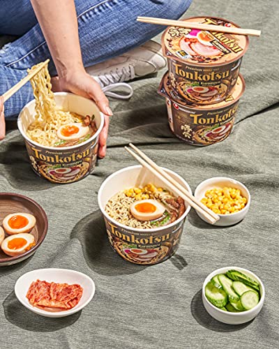 Nongshim Tonkotsu Kuromayu Ramen with Kuromayu Black Garlic Oil, 6 Paper Bowls, Rich Pork Broth, Premium Ramen Noodles Soup Mix