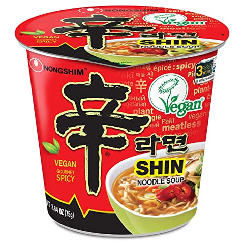 Nongshim Vegan Noodle Cup Combo Shin Ramyun Noodle Soup 3 packs + Soon Kimchi Noodle Soup 3 packs / Total 6 Packs