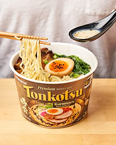 Nongshim Tonkotsu Kuromayu Ramen with Kuromayu Black Garlic Oil, 6 Paper Bowls, Rich Pork Broth, Premium Ramen Noodles Soup Mix