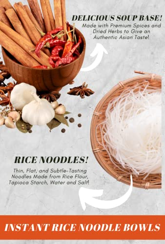 SIMPLY FOOD Instant Phnom Penh Rice Noodles (Hủ Tiếu Nam Vang) - 9 BOWLS/ 75g each – Delicious, Thin, Flat, White Rice Noodles in a Savory Pork Broth