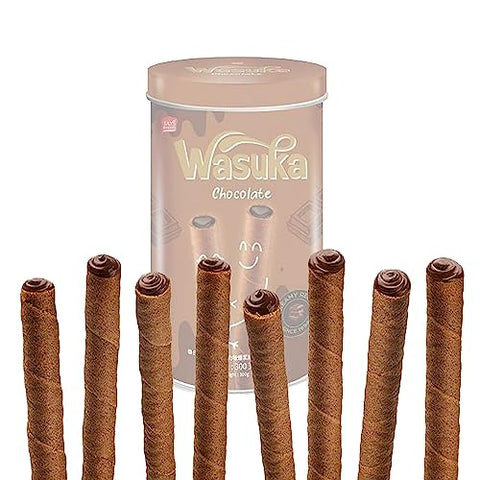 COMBO DEAL!!! Wasuka Wafer Rolls Chocolate & Strawberry Flavor Premium Snack with 100% Natural ingredient and pure satisfaction healthy and natural wafer rolls Tin Package Creamy recipe. Since 1994- 10.58oz (Pack of 2)