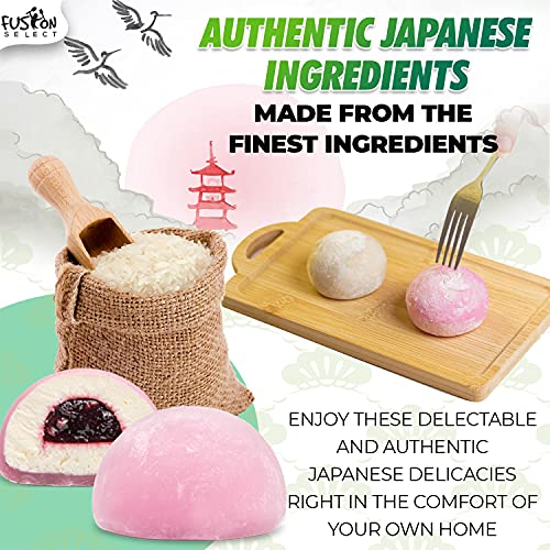 Japanese Mochi 8 Variety Pack: Boba Milk Tea, Taro, Sesame, Hamimelon, Lychee, Green Tea, Peanut & Red Bean in Fusion Select Gift Box