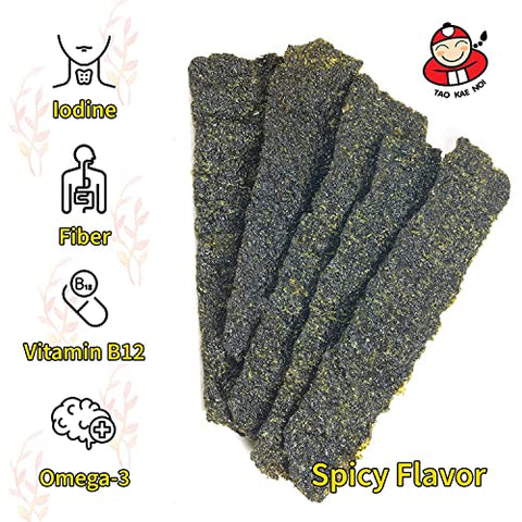 Big Roll Grilled Seaweed Snacks by Tao Kae Noi, Spicy Flavor Grilled Seaweed Rolls, Healthy Nori Sheet Rolls for Kids and Adults, 6 pack, 3g Bags