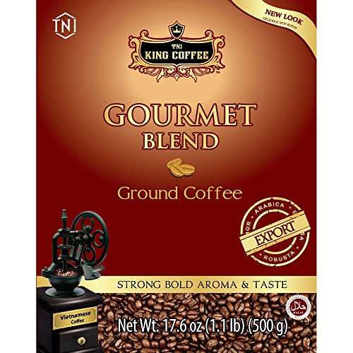 King Coffee Gourmet Blend Premium, Vietnamese Ground Coffee 500g (17.6 oz), Trung Nguyen International Coffee Arabica Robusta Roast, Strong, Bold Aroma & Taste