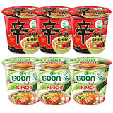 Nongshim Vegan Noodle Cup Combo Shin Ramyun Noodle Soup 3 packs + Soon Kimchi Noodle Soup 3 packs / Total 6 Packs