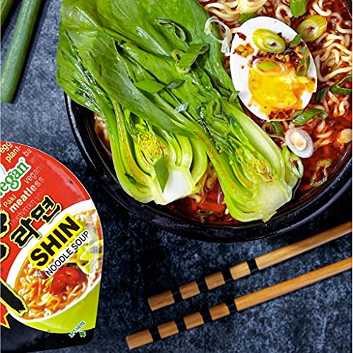 Nongshim Gourmet Spicy Vegan Shin Instant Noodle Soup Mix Cup, 6 Pack, Microwaveable Vegan Meatless Ramen