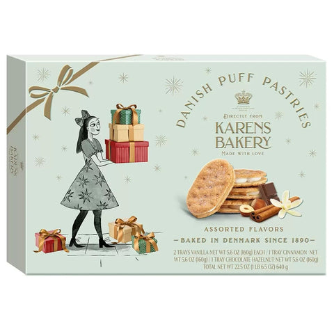 Essential Products Karens Bakery Danish Puff Pastries Cookies, layers of With Vanilla crème filling 16.9 oz | 96 Layers Pastry