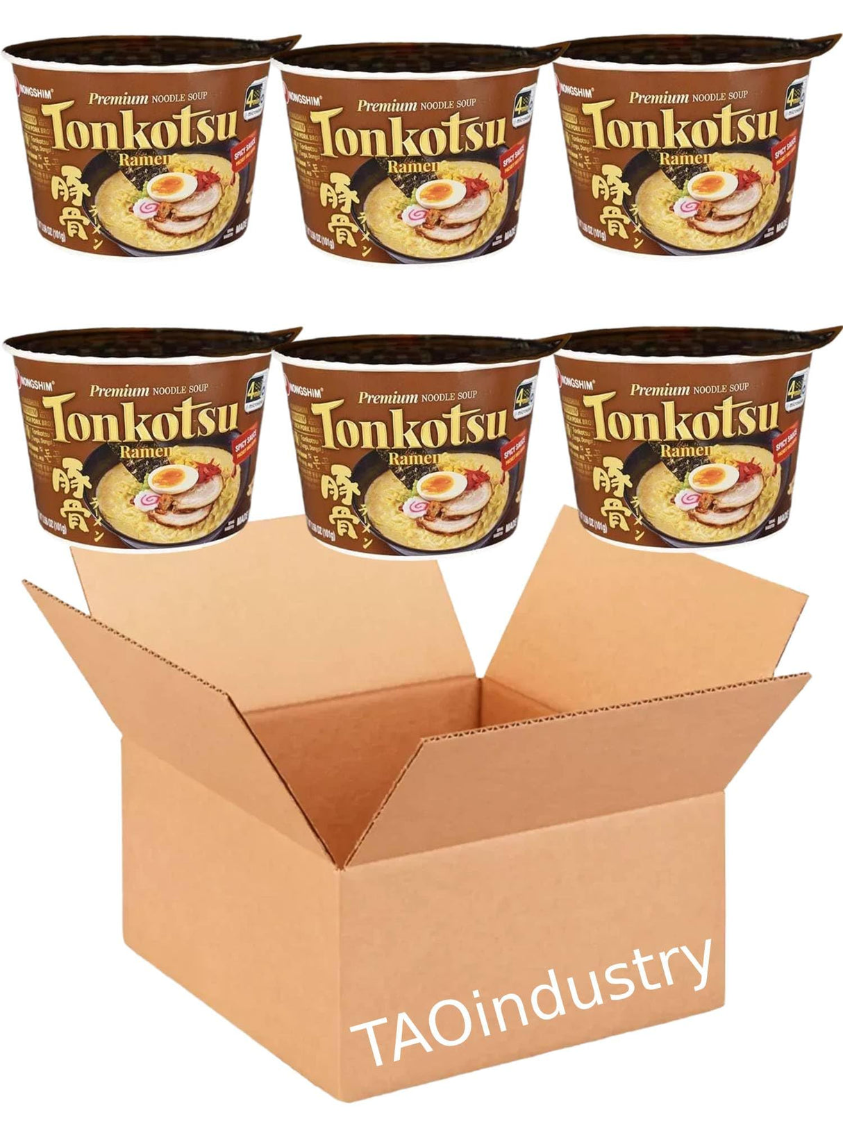 Nongshim Tonkotsu Ramen Bowls Bundle 6 Units - 3.56 Oz Premium Noodle Soup, Spicy Mix