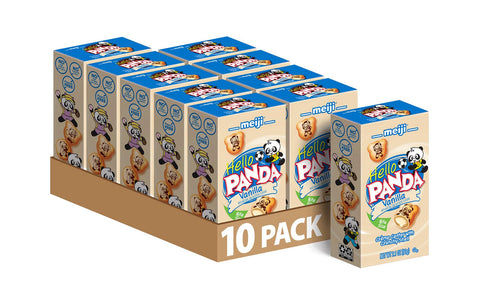 MEIJI Hello Panda Cookies, Vanilla Crème Filled - 2.1 oz, Pack of 10 - Bite Sized Cookies with Fun Panda Sports