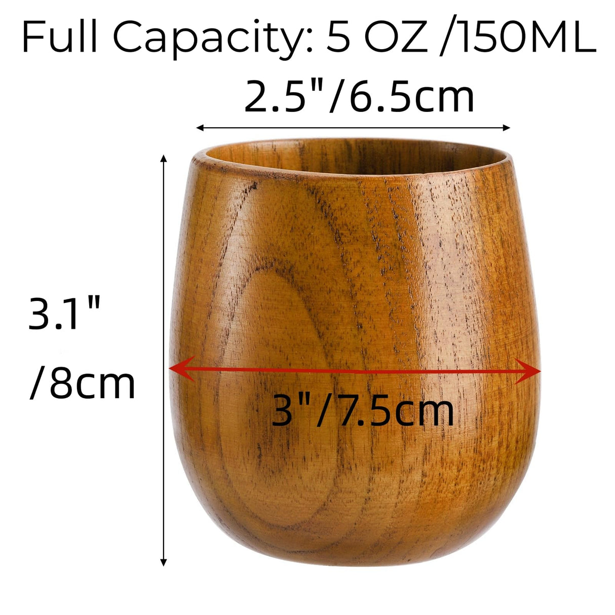 Hiceeden 6 Pack Wooden Tea Cups, 5 Oz Japanese Tea Cups Handmade Natural Wood Water Cup for Drinking, Wine, Milk, Coffee, (100-200ML)