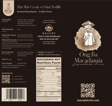 Ong Ba Premium Vietnamese Roasted Macadamia Nuts, Truffle Flavored | 200g | 7 oz |