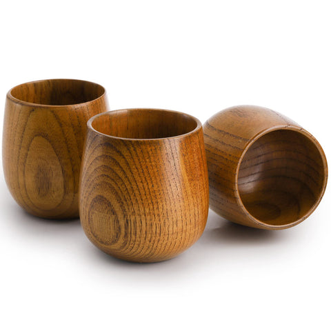 Hiceeden 6 Pack Wooden Tea Cups, 5 Oz Japanese Tea Cups Handmade Natural Wood Water Cup for Drinking, Wine, Milk, Coffee, (100-200ML)
