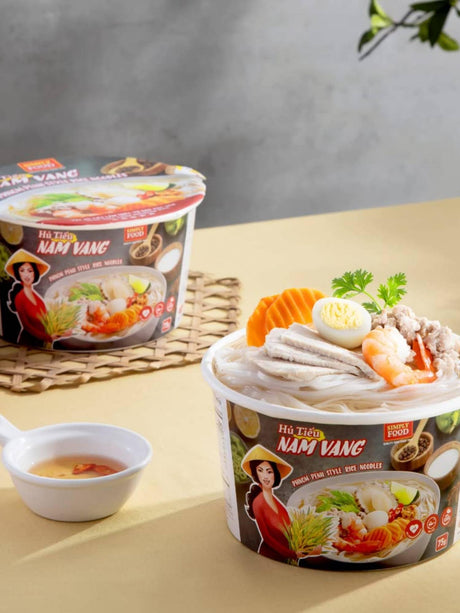 Instant Phnom Penh Rice Noodles Bunble - 2.6 Oz (Hủ Tiếu Nam Vang) - Vietnamese Rice Noodles in Pork Broth Soup! Bowls are Gluten Free!