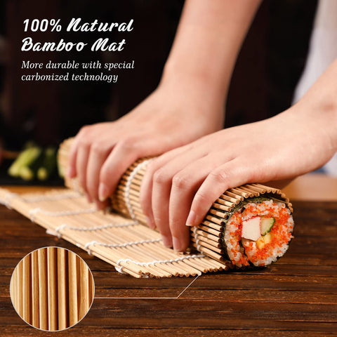 Delamu Sushi Making Kit, Bamboo Sushi Mat, Including 2 Sushi Rolling Mats, 5 Pairs of Chopsticks, 1 Paddle, 1 Spreader, 1 Beginner Guide PDF, Beginner Sushi Kit, Sushi Plates