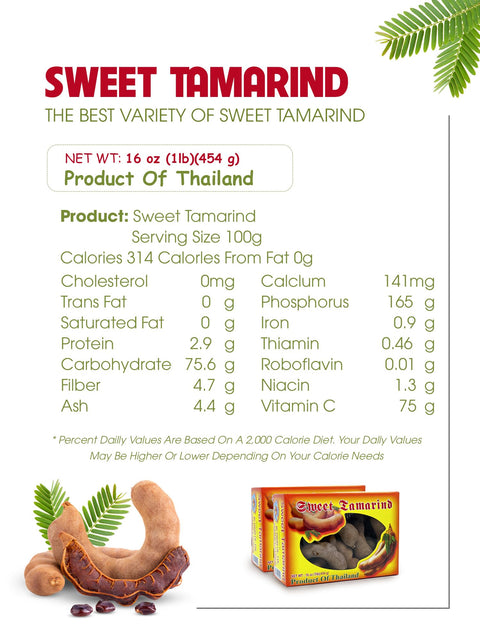 Large Sweet Tamarind Pods, Whole Fruit 100% Natural, Dried Fresh Tamarindo 16 Oz
