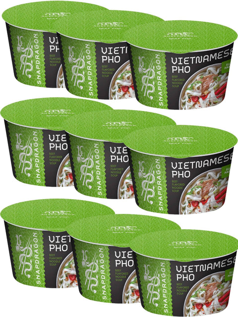 Instant Pho Noodle Bowls Bundle. Includes Nine - 2.7 Oz Snapdragon Vietnamese Pho Bowls in Beef Broth Soup! Our Bowls are 15% Bigger than Other Package.
