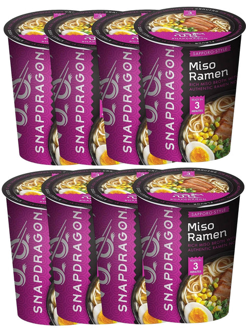 Instant Miso Noodle Bowls Bundle 8 Units. 2.2 Oz Snapdragon Ramen Bowls in Miso Broth Soup! Authentic Flavor and Gluten Free!