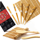 Delamu Sushi Making Kit, Bamboo Sushi Mat, Including 2 Sushi Rolling Mats, 5 Pairs of Chopsticks, 1 Paddle, 1 Spreader, 1 Beginner Guide PDF, Beginner Sushi Kit, Sushi Plates