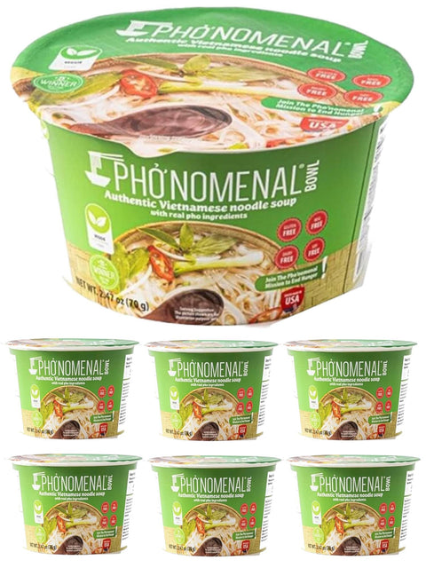 Veggie Instant Pho Noodle Bowls Bundle. Includes Six - 2.47 Oz Phonomenal Vietnamese Pho Bowls in Vegetable Broth Soup!