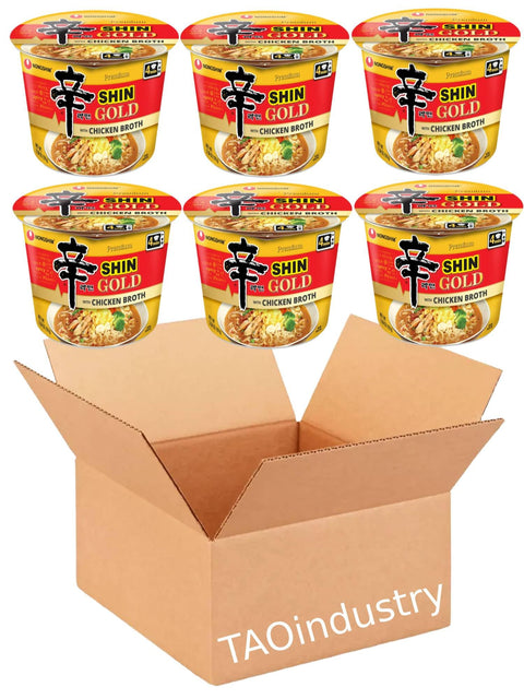 Nongshim Premium Shin Gold with Chicken Broth Ramen Bowls Bundle. Includes Six - 3.56 Oz Noodle Soup