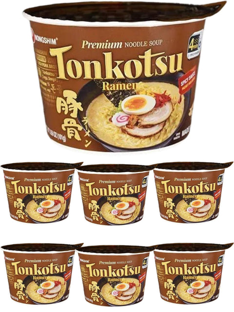 Nongshim Tonkotsu Ramen Bowls Bundle 6 Units - 3.56 Oz Premium Noodle Soup, Spicy Mix