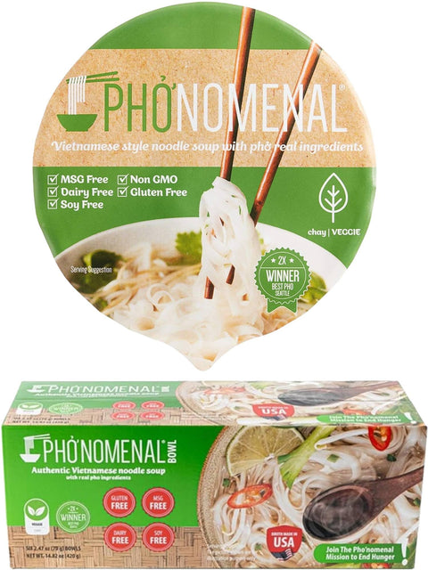 Veggie Instant Pho Noodle Bowls Bundle. Includes Six - 2.47 Oz Phonomenal Vietnamese Pho Bowls in Vegetable Broth Soup!