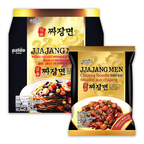Jjajangmen Noodles, Pack of 4, Traditional Brothless Chajang Ramen with Savory & Sweet Black Bean Sauce, Oriental Style Korean Ramyun, Soupless K-Food, 200g x 4